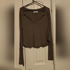 Free People WE THE FREE Women's Hailey Long Sleeve Top In Olive Green Sz XS